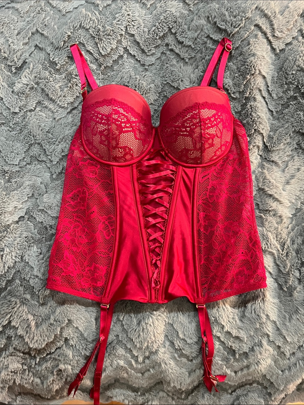 Rougegorge Red Lace Bustier Corset Top with Garter Straps